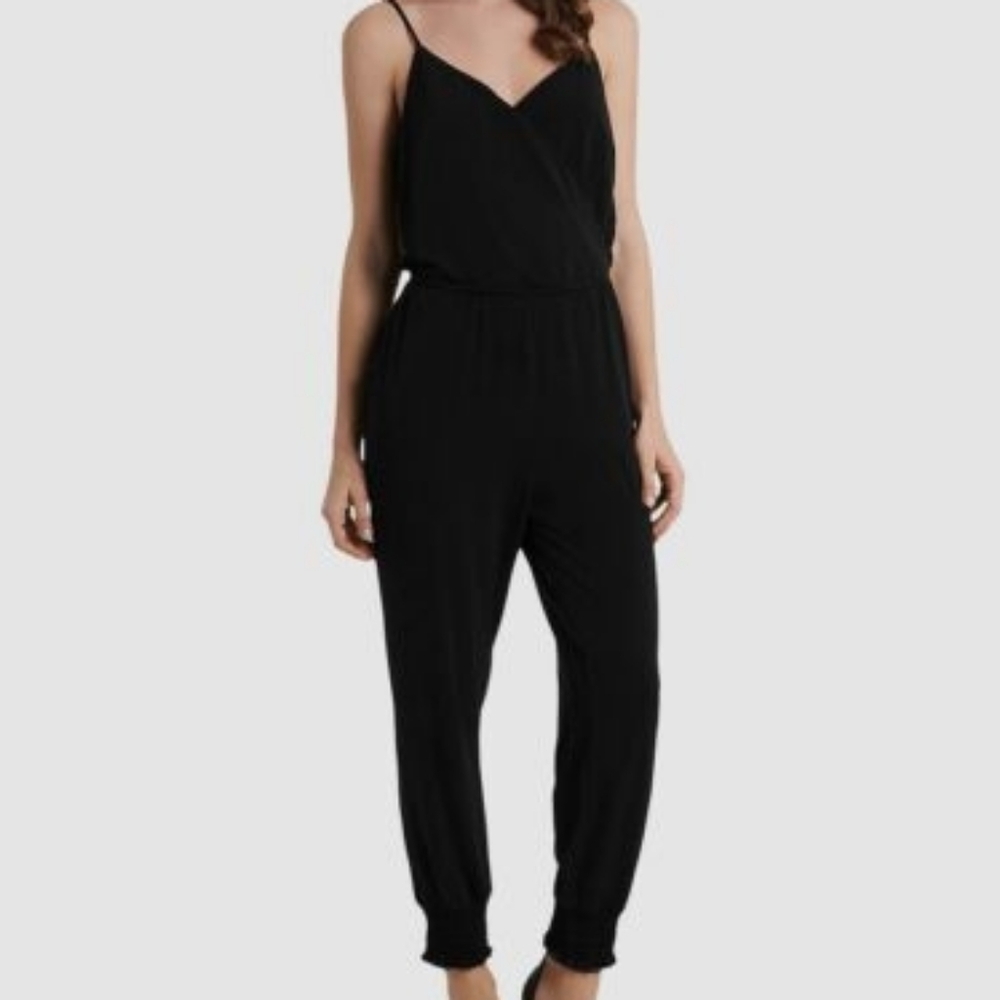 1. State Women's Black Solid Sleeveless Spaghetti Strap Jumpsuit